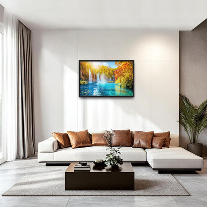 Extra Large Waterfall Lake Framed Wall Art for Living Room,Oversized Fall Autumn Tree Landscape Pictures Wall Decor,Nature Canvas Print Painting Modern Artwork Bedroom Office Bathroom 36L" x 24W"