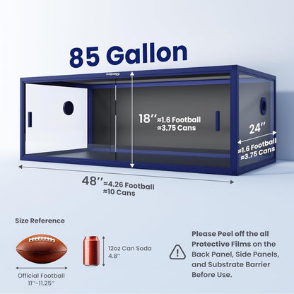 85 Gallon Snake Enclosure, Front Opening Reptile Tank for Easy Maintenance, Reptile Terrarium with Top Screen Ventilation 48''x24''x18''