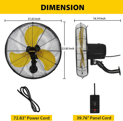 VENTISOL 20 Inch Wall Mount Fan Oscillating, High Velocity Industrial Wall Fan for Indoor, Commercial, Residential, Warehouse, Greenhouse, Workshop, Basement