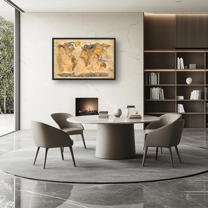 Extra Large World Map Framed Wall Art for Living Room,Oversized Vintage Map of The World Pictures Wall Decor,Canvas Print Painting Modern Artwork Bedroom Office Bathroom 36L" x 24W"