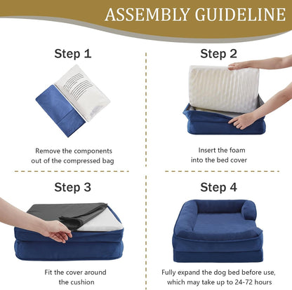 Bedfolks Orthopedic Dog Bed Extra Small, Waterproof Dog Sofa Bed for Small Dogs & Cats, Egg Foam Pet Couch Bed with Removable Washable Cover and Nonslip Bottom, Navy Blue