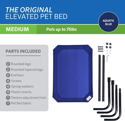 Coolaroo Original Elevated Dog Bed - Breathable Off-The-Ground Pet Bed with Cooling Fabric, Joint Relief & Moisture-Resistant Fabric, 100% Recyclable, Easy Clean, Aquatic Blue, Medium