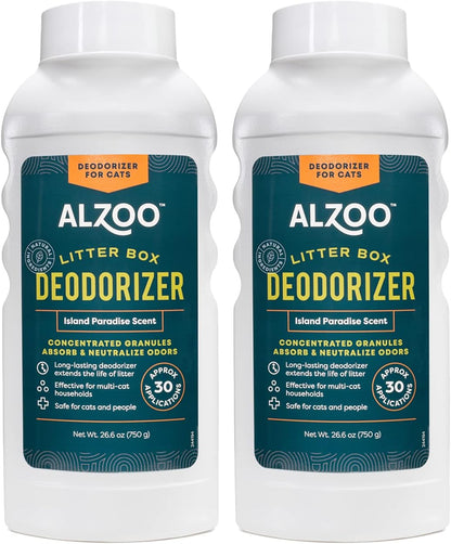 ALZOO Cat Litter Deodorizer, Concentrated Granules Absorb & Help Neutralize Odors, 100% Plant-Based Active Ingredients, Up to 30 Uses, Island Paradise Scent, 26.6 Oz., Pack of 2