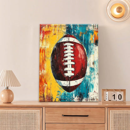 Graffiti Football Bathroom Pictures Wall Art, Rugby Sport Bathroom Wall Decor, Colorful Football Framed Painting Canvas Artwork for Bedroom Living Room Decorations 16"L x 12"W