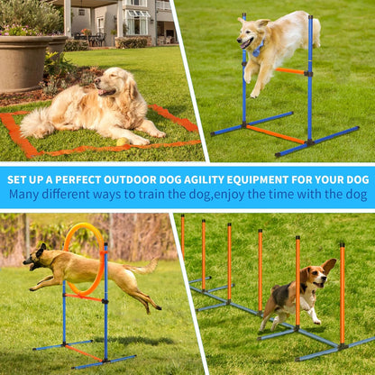 Dog Agility Training Equipment, 72-Piece Obstacle Course Training Starter Kit Indoor Outdoor Game for Dogs with Agility Hurdle, Jump Ring, Weave Poles, Pause Box, Toy Balls and Storage Bag