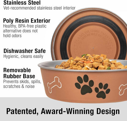 Loving Pets Bella Dog Bowls- Stainless Steel Dog & Cat Bowls - Spill Proof Dog Food Bowl, Cat Bowl, Puppy Essentials & Pet Supplies Great for Home & Travel (X-Large 65-100lbs, Copper)