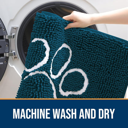 OLANLY Door Mat for Muddy Dog Paws 59x35, Absorbent Chenille Mud Doormat with Paw Print Design, Non-Slip Washable Doormat for Indoor Entryway, Quick-Dry Pet Bed Mats for Dirty Dogs, Atlantic Blue