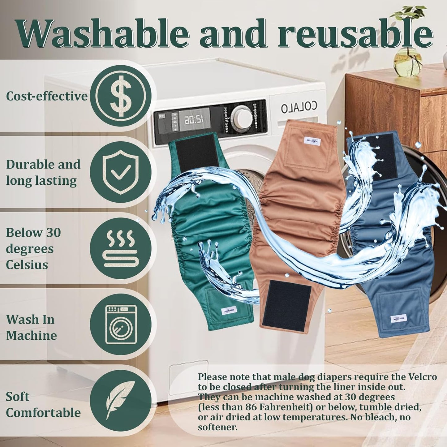 Reusable Dog Diapers Male, Premium Washable Belly Bands for Male Dogs Large, Pack of 5, High Absorbing Male Dog Wraps for Doggie & Puppy in Incontinence or Excitable Urination and Training(L)