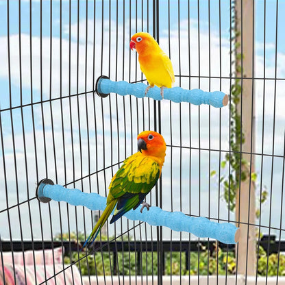 Hypeety 2PCS Bird Wood Perch Stand Paw Grinding Stick Toy Pet Bird Cage Stand Platform for Bird Parrot Budgies Parakeet Cockatiels Cage Accessories (7in/10in) (Blue)