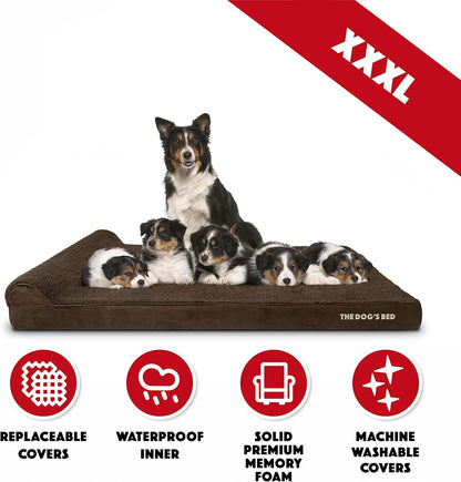 The Dog’s Bed Orthopedic Headrest Dog Bed XXXL Brown Plush 64x44, Memory Foam, Pain Relief for Arthritis, Hip & Elbow Dysplasia, Post Surgery, Lameness, Veterinary Approved, Waterproof Washable Cover