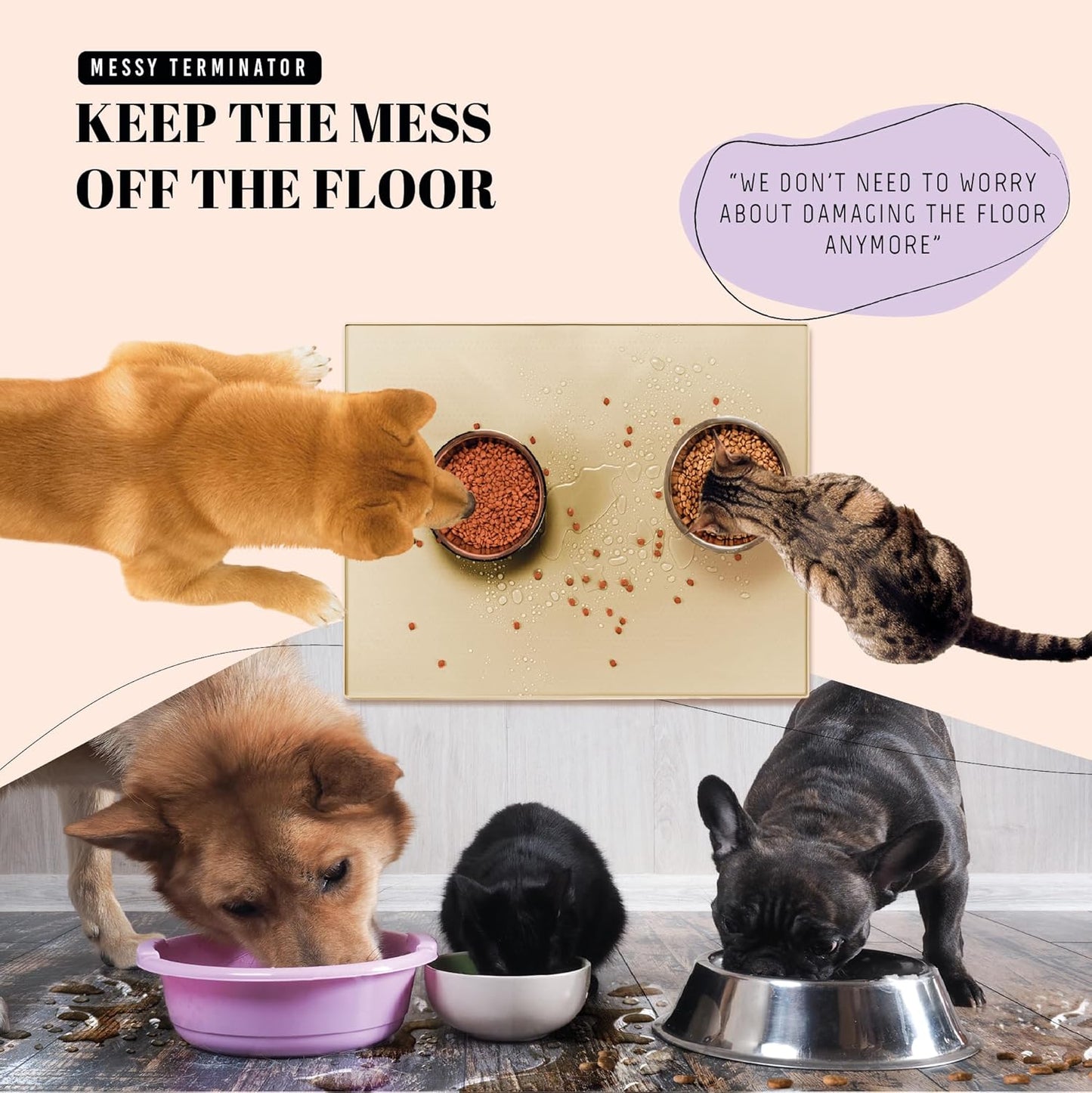 AVERYDAY 32x24'' Silicone Dog Mat for Food and Water, 0.63'' Edge Dog Food Bowl Mats for Floor Waterproof, Dogs Water Mat for Sloppy Drinker, Non Slip Rubber Pet Feeding Mats for Indoor Dogs and Cats