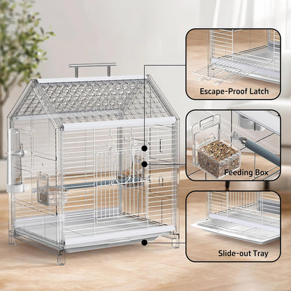 20.5 inch Pet Small Bird Cage, Parrot Cage, Portable Bird Carrier, Temporary Bird Cage in Car, for Home, Outing, Pet Clinic, Temporary Placement, for Small Medium Birds, Green
