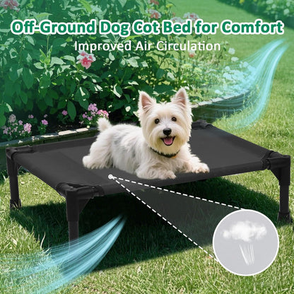 Small Elevated Dog Bed Outdoor, Raised Pet Bed Off Ground, Cooling Dog Place Bed with Washable Mesh & Non Slip Feet, Pet Hammock Bed for Indoor (S, Black)