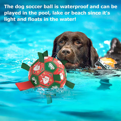 QDAN Christmas Dog Balls with Straps, Soccer Ball for Dogs for Small Medium Pet, Interactive Rope Toys, Puppy Birthday Gifts (6 Inch)