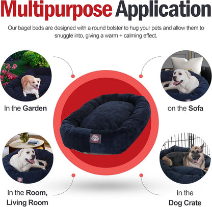 Majestic Pet 32 Inch Micro Velvet Calming Dog Bed Washable 32x23x7 (inch) – Cozy Soft Round Donut Dog Bed with Spine for Head Support - Pet Bed Medium – Navy (2025)