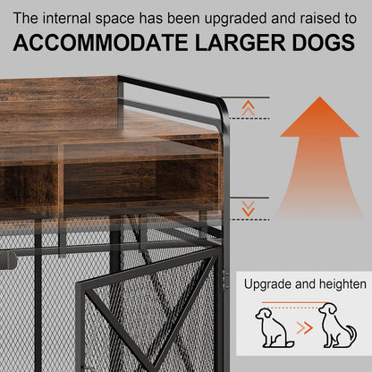 Dog Crate Furniture, 48" Heavy Duty Wooden Dog Crate End Table, XL Dog Kennel Furniture Large Breed, Decorative Dog Kennel Indoor with 3 Drawers & Steel Tubes 48" L x28 W x38 H (Rustic Brown)