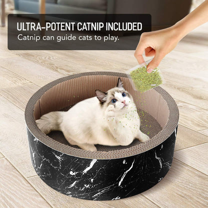 Cat Scratcher Post & Board, Round Cat Scratching Lounge Bed, Durable Pad Prevents Furniture Damage, 17.32'' x 17.32''x 6.11'', Black