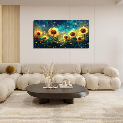 Quorin Sunflower Large Wall Art Starry Night Sky Pictures Sunflower Fields Wall Decor Canvas Print Painting Artwork for Bathroom Living Room Bedroom 30"x60"