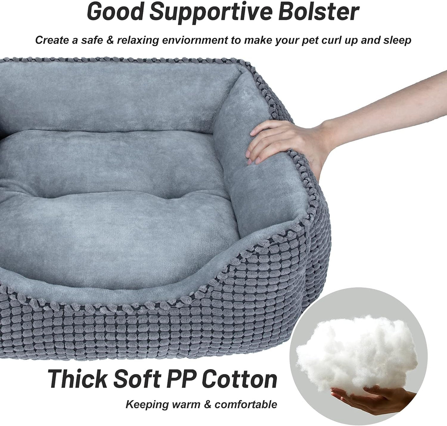 MIXJOY Dog Beds for Medium Dogs Washable, Rectangle Pet Bed Medium Size Dog, Orthopedic Sleeping Pet Sofa Bed, Soft Calming Cat Beds for Indoor Cats, Anti-Slip Bottom with Multiple Size (25'', Grey)