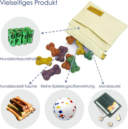 Dog Treat Pouch, Lvory Pocket Sized Pet Training Pouch, Cotton Fabric, Hand Free Dog Walking Bag with Carabiner, Self-Closing Pet Feed Snack Reward, for Puppy Travel or Outdoor Use