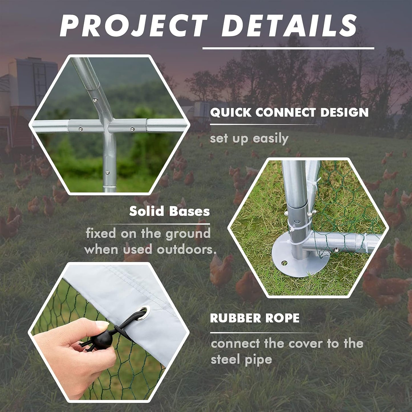 LEMBERI Metal Large Chicken Coop, Spire Shape Walk-in Poultry Chicken Hen cage, Rabbits Duck Cages with Waterproof and Anti-Ultraviolet Cover for Outside,Backyard and Farm