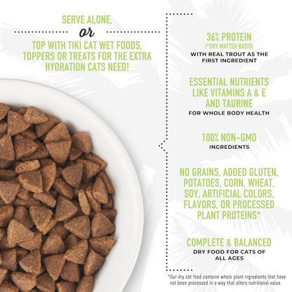 Tiki Cat Born Carnivore Indoor Health Dry Cat Food, Trout & Menhaden Fish Meal, 12 lbs. Bag