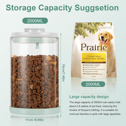 Dog Treat Container Airtight Jar 2.2Qt/2L, Glass Food Jars with One-Touch Lid for Dog or Cat Treats, Kibble, Snacks – Pantry Storage Canister for Kitchen or Countertop (2.2Qt - 2L)