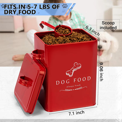 Meraki Home Dog Food Bin & Treats Container - Lateral Handles and Tight Lids - Feed Scoop - Premium Glossy Red Pet Food Bowl -Large Farmhouse Metal Storage Bin - Great Gift for Cute Pets (Glossy Red)