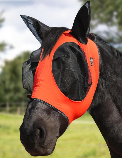 Harrison Howard Horse Fly Mask with Forelock Opening Stretch Breathable and Comfortable for Horses UV -Protection Orange M
