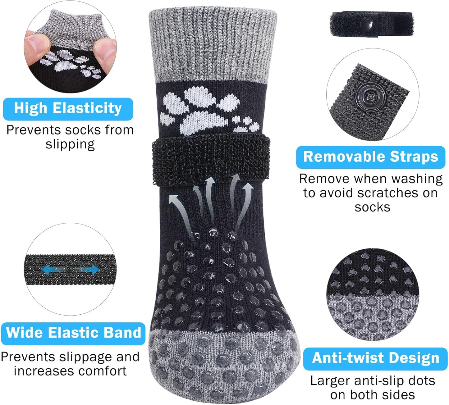 SCENEREAL Anti Slip Dog Sock to Prevent Licking Paws for Hardwood Floors, Boots & Paw Protector Shoes for Hot/Cold Pavement with Grippers, Double Sides Grips for Small Medium Large Senior Dogs, M