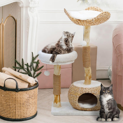 Wooden Cat Tree, Modern Cat Tree Tower with Jumping Platforms, Baskets, Cat Condo, 40" Cat Scratching Posts for Indoor Cats Kitten