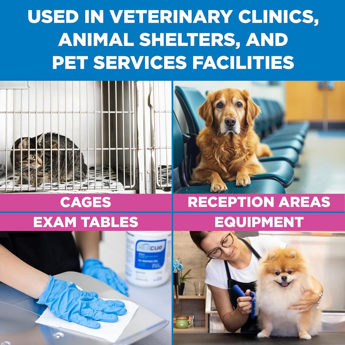 REScue One-Step Disinfectant Cleaner & Deodorizer Wipes for Vet Use – Cleaner for Kennels, Litter Boxes, Vet Offices, Pet Grooming Surfaces – Extra Large Wipes, 160-Count Bucket Refill (4 Pack)