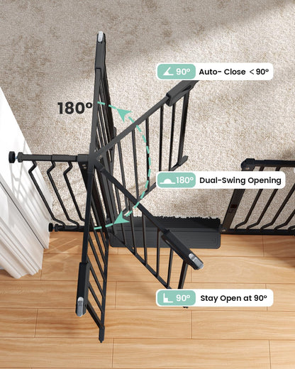 Mom's Choice-GROWNSY Baby Gate for Stairs, 29.5"-48.4" Pressure Mounted Baby Gate for Top of Stair&Doorway with Y-Spindle Rods, Anti-Trip Pedal, Wide Stairs Dog Gate Easy Install w/Red Reminder,Black
