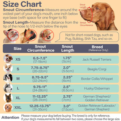 LUCKYPAW Dog Muzzle for Large Medium Small Dogs, Patented Mesh Muzzle to Prevent Biting Chewing Eating, Soft Mouth Guard with Front Opening Design for Drinking Panting(Black, S)