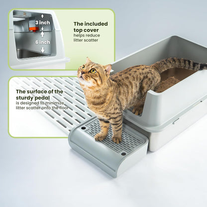 Cattasaurus Stainless Steel XL Cat Litter Box with Lid for Large Cats Up to 40lbs, Removable Kitty Litter Box Enclosure, Top Entry Litter Box, Durable Scoop & Pedal (Stainless Steel - Only Base)