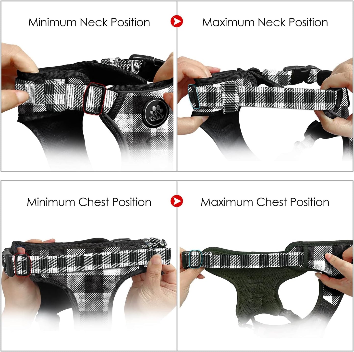 NESTROAD Dog Harness (Checkered Black,S) with Leash, Reflective, Adjustable, Soft Padded, Easy Control Handle, for Small Dogs, Front & Rear Clip Design