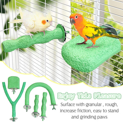 PINVNBY 5 Pack Bird Perch Resin Bird Beak Grinding Stone Parrot Cage Perch Stand Platform Foot Claws Trimmer Chew Toy Bird Cage Accessories for Budgie Cockatiel Conure Lovebird Finch (Green)