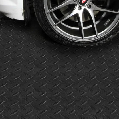 Boshen 5Ft x 12Ft Rubber Flooring Mats 1.6mm Diamond Plate Flooring Roll 60sqft Rubber Trailer Garage Floor Mats Non-Slip Floor Protector Mat for Garage Warehouse Gym Basement-Black