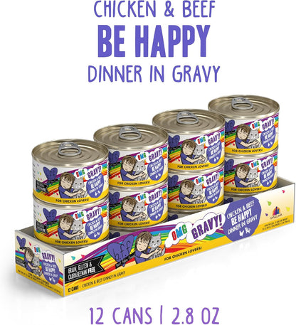 Weruva B.F.F. OMG - Best Feline Friend Oh My Gravy!, Chicken & Beef Be Happy with Chicken & Beef in Gravy, 2.8oz Can (Pack of 12)