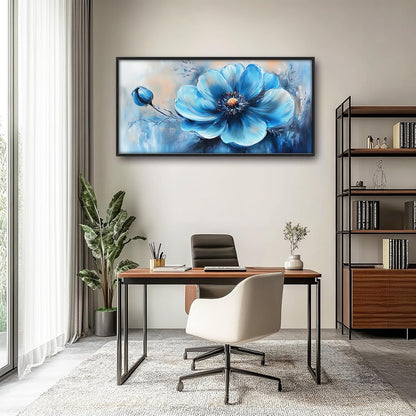 Extra Large Abstract Blue Flower Framed Wall Art for Living Room,Oversized Elegant Floral Pictures Wall Decor,Canvas Print Painting Modern Artwork Bedroom Office Bathroom 60L" x 30W"