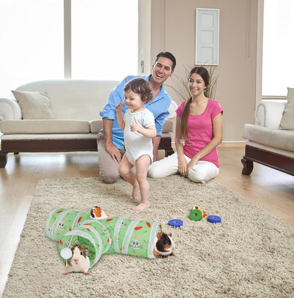 Rypet Guinea Pig Tunnel 3 Way Collapsible Small Pet Tunnels and Tubes with Interactive Ball for Baby Rabbit Ferret Hamster Chinchilla Hedgehog Hiding and Resting-Green