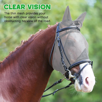 2 Pcs Horse Fly Mask with Ears Adjustable UV Protection Horse Fly Mask Accessories Large Eye Space with Ears for Horses Summer, Black and Gray, L