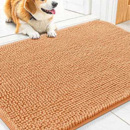 Smiry Dog Door Mat for Muddy Paws 30x20, Absorbs Moisture and Dirt Doormat, Non-Slip Washable Quick Dry Chenille Front Door Mat Indoor Entrance, Entryway Carpet for Inside Floor, Orange