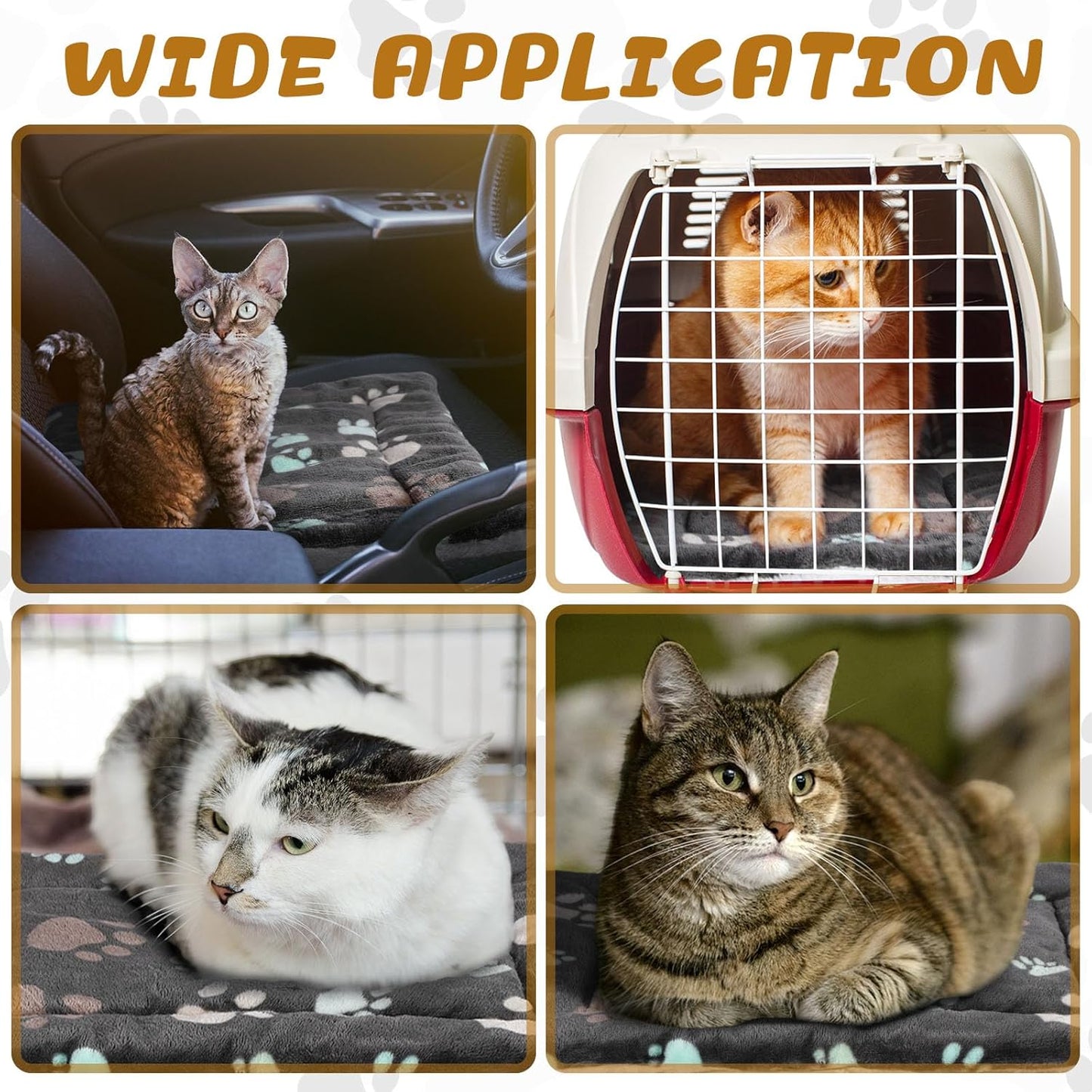 4 Pack Ultra Soft Dog Cat Bed Mat with Cute Prints Reversible Fleece Dog Crate Kennel Pad Cozy Washable Thickened Hamster Guinea Pig Pet Bed Mat for Small Animals(21 x 14 Inches,Black)