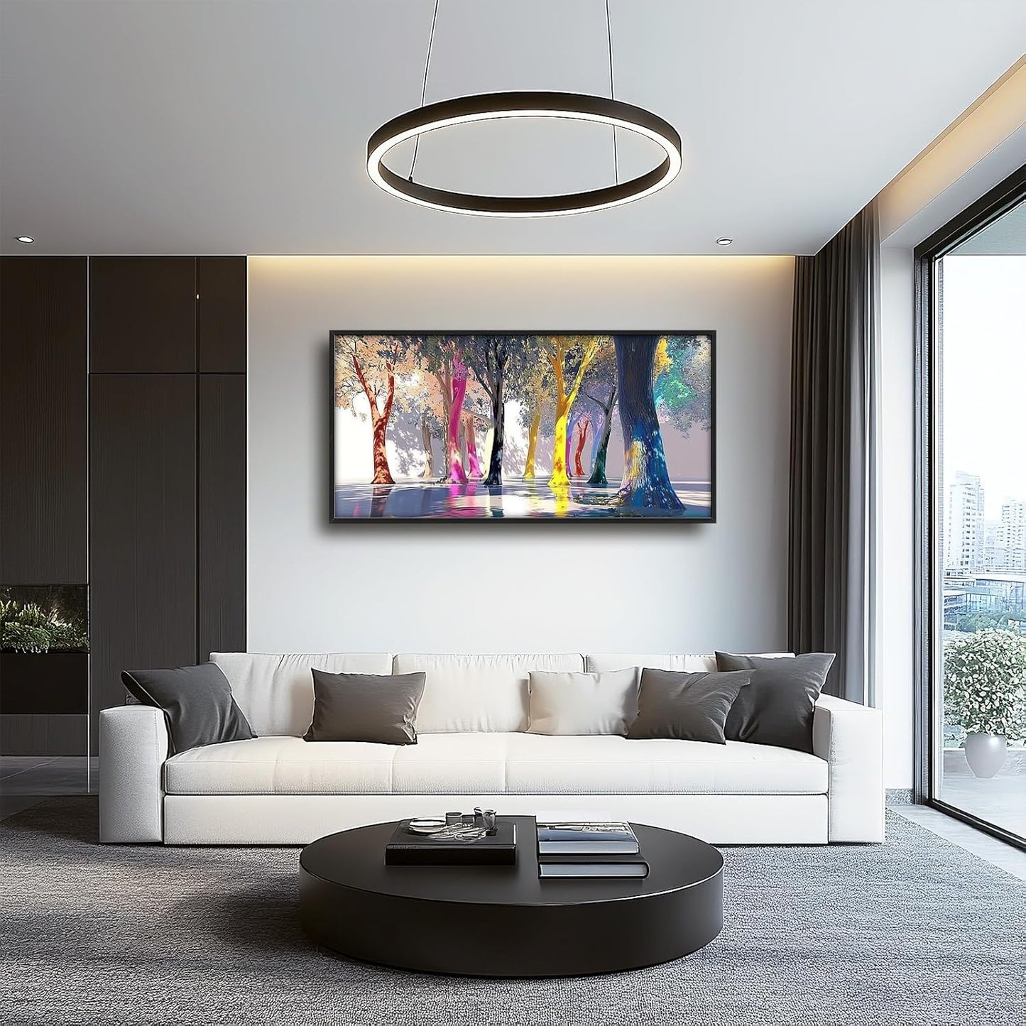 Framed Large Trees Wall Art for Living Room, Oversized Abstract Forest Wall Decor Colorful Nature Canvas Painting Modern Artwork Home Decoration for Living Room Bedroom Dining Room Office 60"x30"