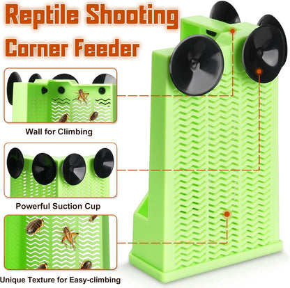 Reptile Corner Hunting Bowl - Glass Mount Insect Feeding Box for Reptile with Suction Cup which is Super Tight, Green, 6.29inch - M Size