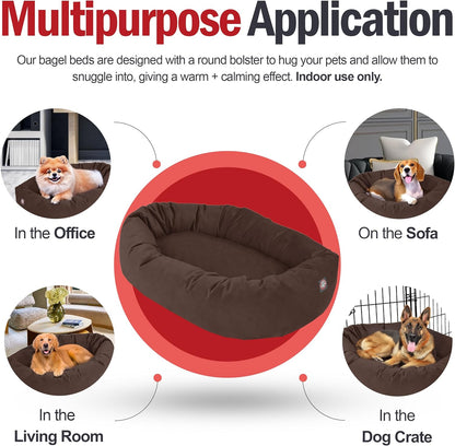 Majestic Pet 24 Inch Suede Calming Dog Bed Washable 24x19x7 (Inch) – Cozy Soft Round Donut Dog Bed with Spine Support for Dogs to Rest Their Head - Pet Bed Small – Chocolate (2025)