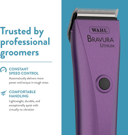 WAHL Professional Animal Bravura Lithium Ion Clipper - Pet, Dog, Cat, and Horse Corded/Cordless Clipper Kit, Purple (41870-0423)
