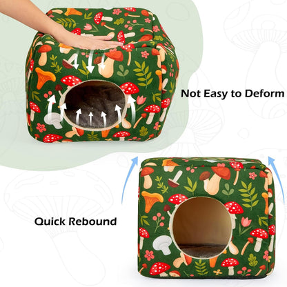Bienbee Guinea Pig Hideout, Washable Guinea Pigs House Cozy Guinea Pigs Bed for Small Pet Bunny/Rabbit/Hamster/Chinchilla Guinea Pig Accessories Green Mushroom