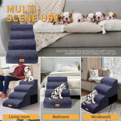 Topmart High Density Foam Dog Steps 4 Tiers,Extra Wide Deep Pet Steps,Non-Slip Dog Stairs Ramp for Bed,Soft Foam Cat Ladder,Best for Older Injured,Older Pets,Cats with Joint Pain